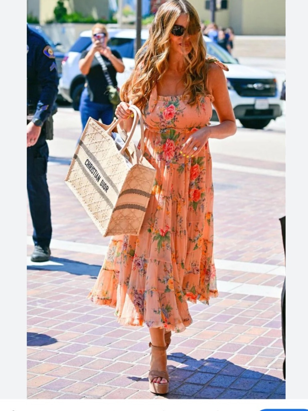 NWOT Zimmermann Peach Floral Tiered Midi Dress
